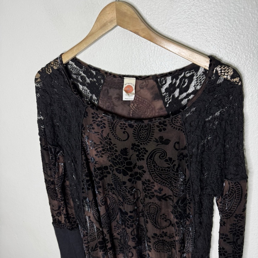 Vintage Marigold LA Velvet Burnout Whimsigoth Dark Fairy Shirt Lace Womens Small - Picture 2 of 11